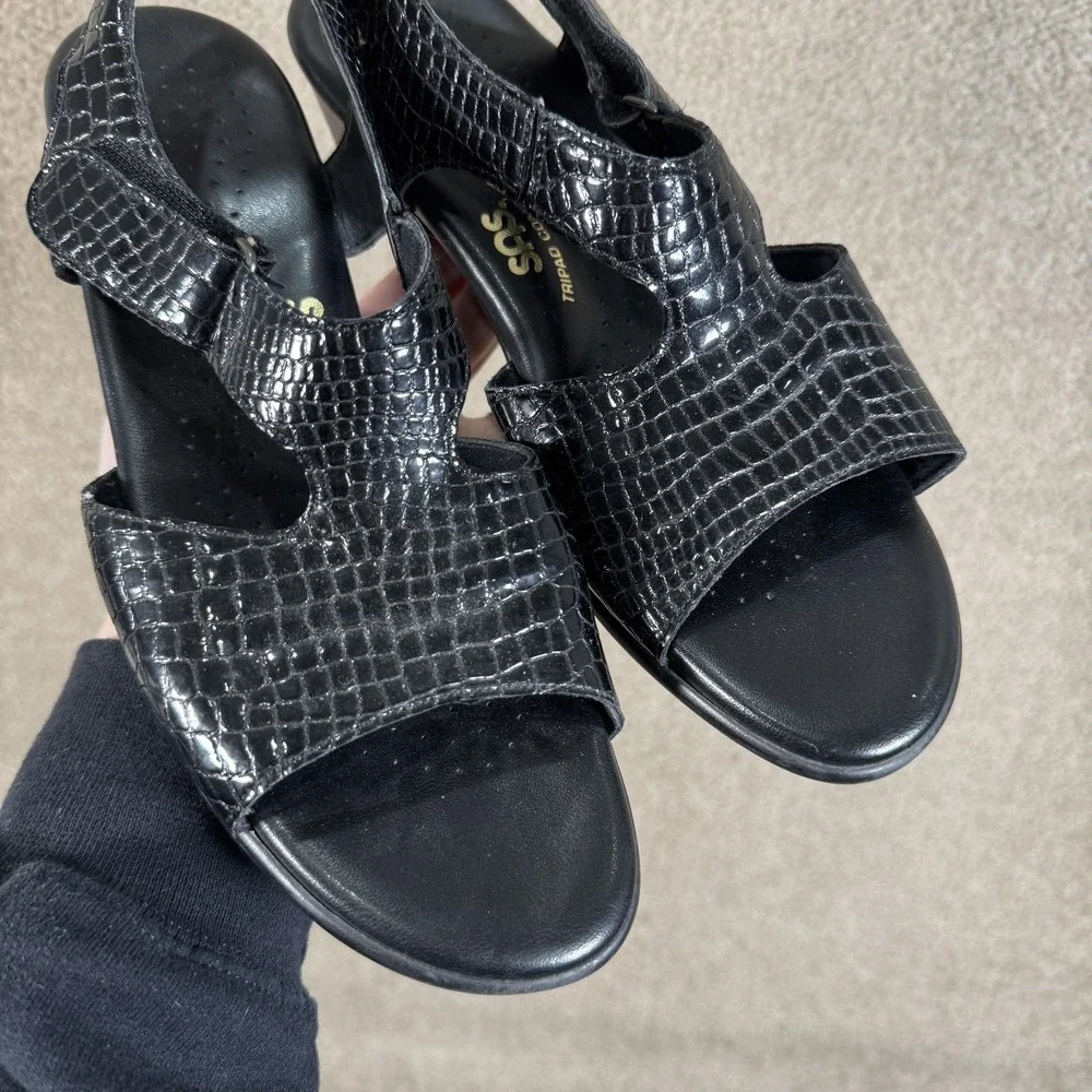 SAS Shoes Womens 10 Slim Black Tripad Comfort Slingback Sandals‎ Leather Heel
